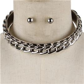 Metal Curb Chain Choker Set