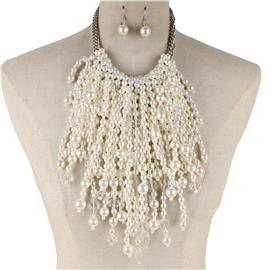 Pearl Fringe Long Necklace Set