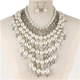 Pearl Metal Layered Choker Necklace Set