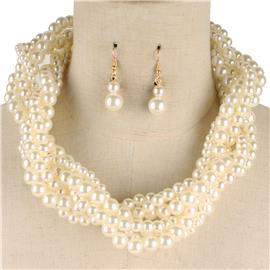 Pearl 7 Lines Twisted Necklace Set