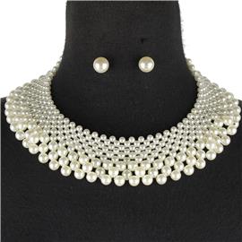 Pearl Choker Newcklace Set