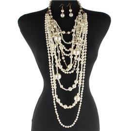 Pearls Long Drop Necklace Set