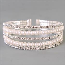 Pearl Rhinestones Bangle Bracelet