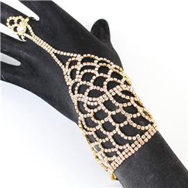 Rhinestones Wacy Ring With Bracelet / Hand Chain