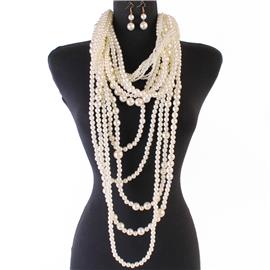 Pearl Twisted Long Necklace Set