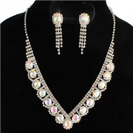 Rhinestones Oval Necklace Set