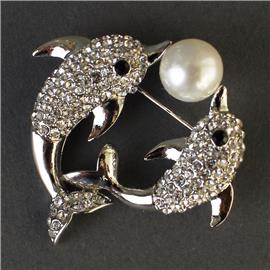 Pearl Dolphins Brooch