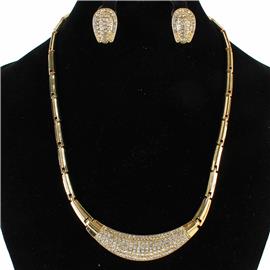 Rhinestones Bar Linked Necklace Set