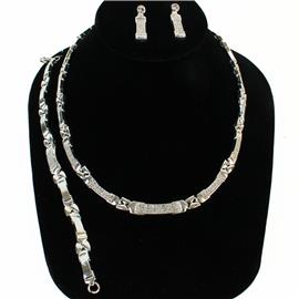 Rhinestone Metal Bar Linked 3pcs Necklace Set