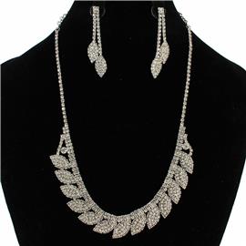 Rhinestone Leaf Necklace Set