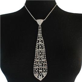 Rhinestones Casting Tie Necklace