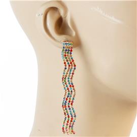 Rhinestones Long Zic Zac Earring