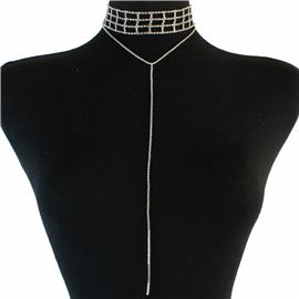 Rhinestones Rectangle Drop Choker Necklace