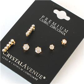 CZ 3 Pairs Earrings