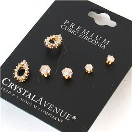 CZ 3 Pairs Tear Earrings