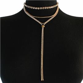 Rhinestones Three Layereds Choker Necklace