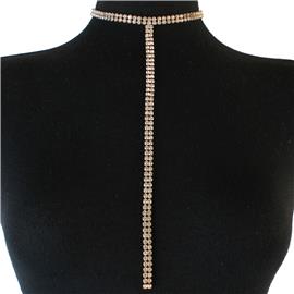 Rhinestones Two Lines Long Choker Necklace