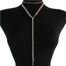 Rhinestones Long Square Necklace