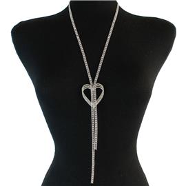 Rhinestones Long Heart Necklace