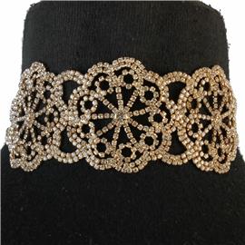 Rhinestones 3 Flower Choker Necklace