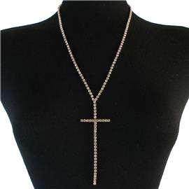 Rhinestones Cross Long Necklace