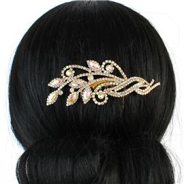 Rhinestones Leaf Hair Comb