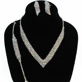 Rhinestones Casting 3 Pcs Clip-on Necklace Set