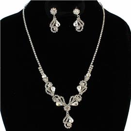 Rhinestones Tear Necklace Set