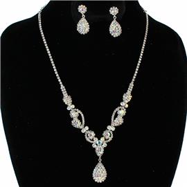 Rhinestones Casting Tear Necklace Set