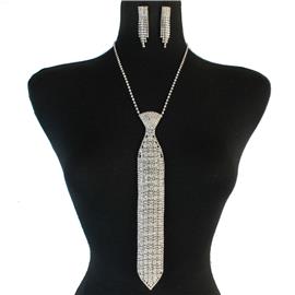 Rhinestones Long Tie Necklace Set