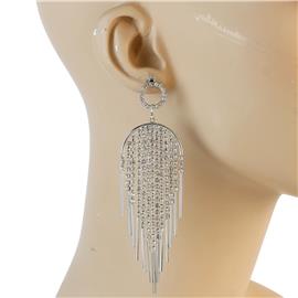 Rhinestones Fringed Long Earring