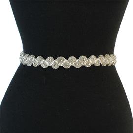 Crystal Round Flower Ribbon Belt