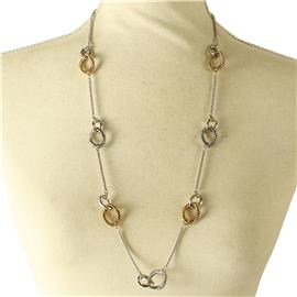 Rhodium Oval Chain Long Necklace