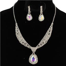 Rhinestones Teardrop Necklace Set