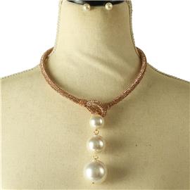 Rhinestone Pearl Drop Necklace Set