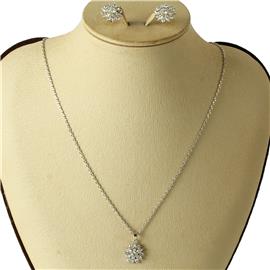 CZ Flower Pendant Necklace Set