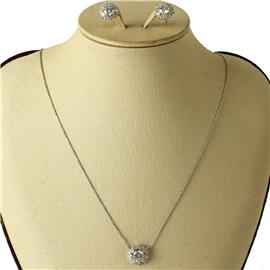 CZ Flower Pendant Necklace Set