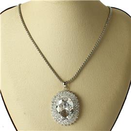 CZ Oval Pendant Necklace