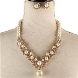 Pearl Crystal Necklace Set