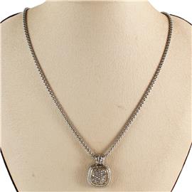 Rhodium CZ Pendant Square Necklace