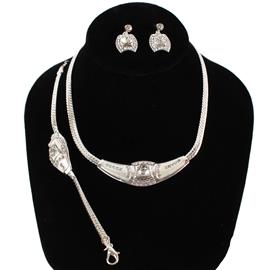 Metal Crystal Stones 3Pcs Necklace Set