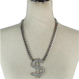 Metal Chain Money Sign Necklace Set