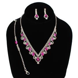 Rhinestones Swirl Teardrop Necklace Set