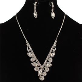 Rhinestones Swirl Leaves Necklace Set