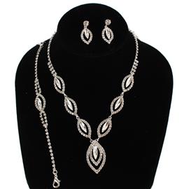 Rhinestones Oval 3 Pcs Necklace Set