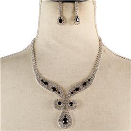 Rhinestones Teardrop Necklace Set