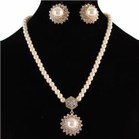 Pearl Drop Flower Necklace Set