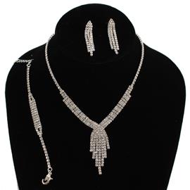 JR Rhinestones Fringeds 3Pcs Necklace Set