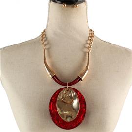 Fashion Faux Leather Oval Necklace Set