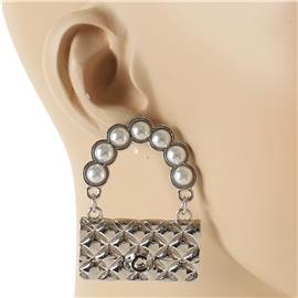 Metal Pearl Hand Bag Earring